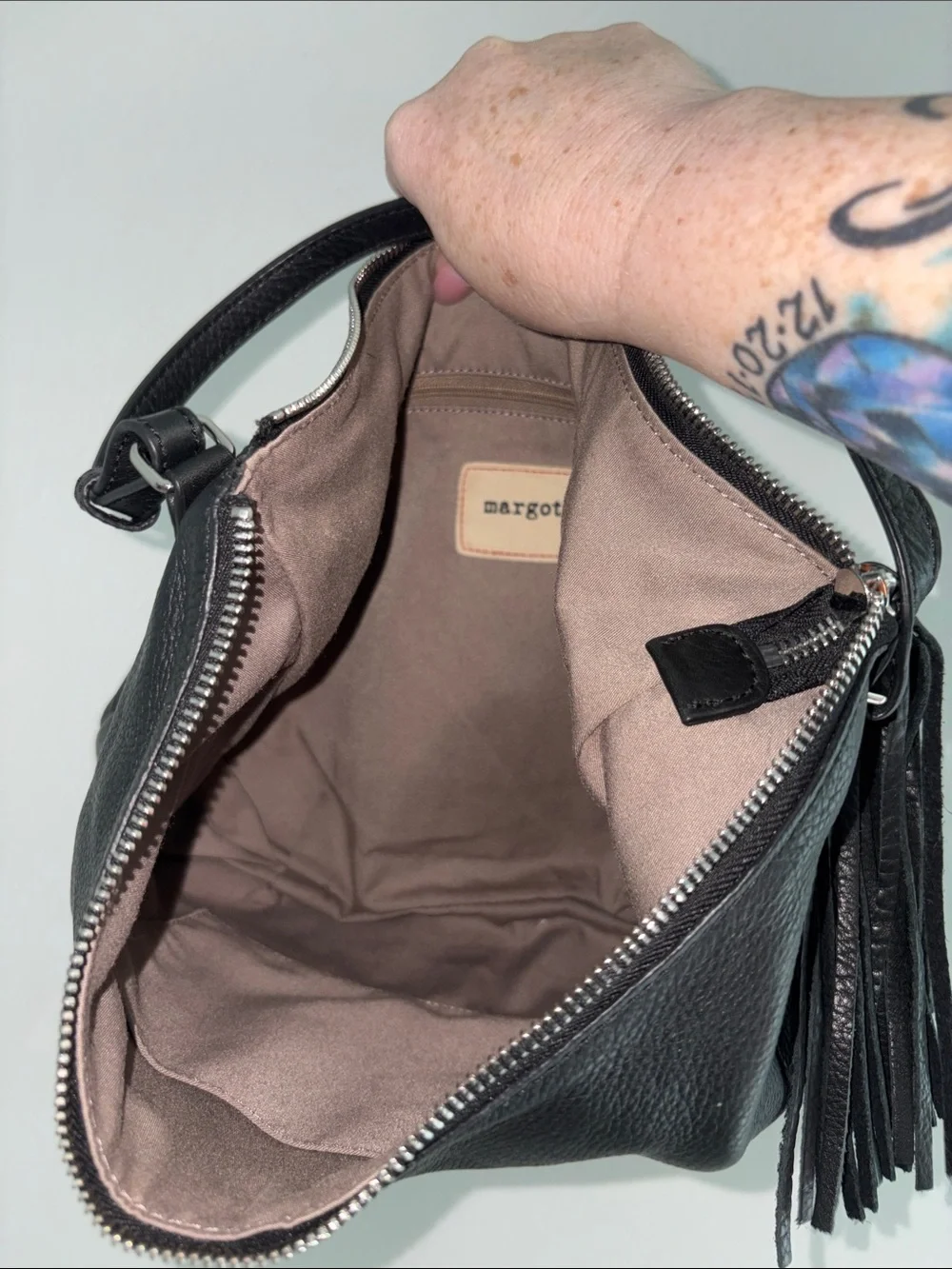 Margot Classic Black Leather Hobo Shoulder Bag